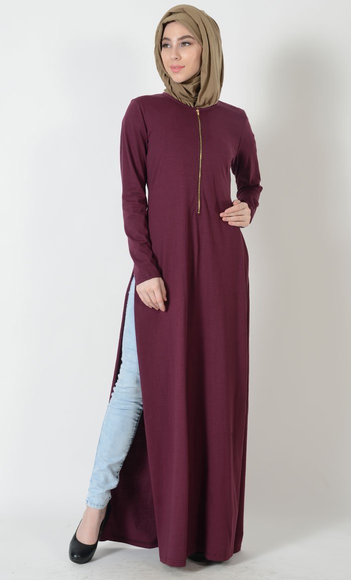 Double Slit Zipper-Jersey Long Tunic