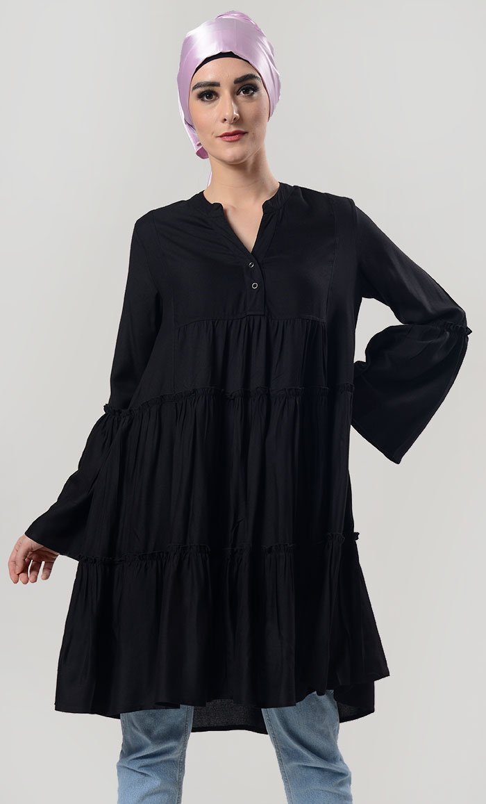 Tiered Black Everyday Wear Soft, Breathable Cool Tunic