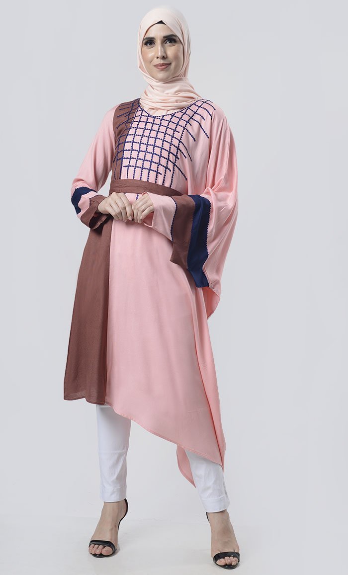 Pink Soft Rayon Semi-Kaftan Long Tunic