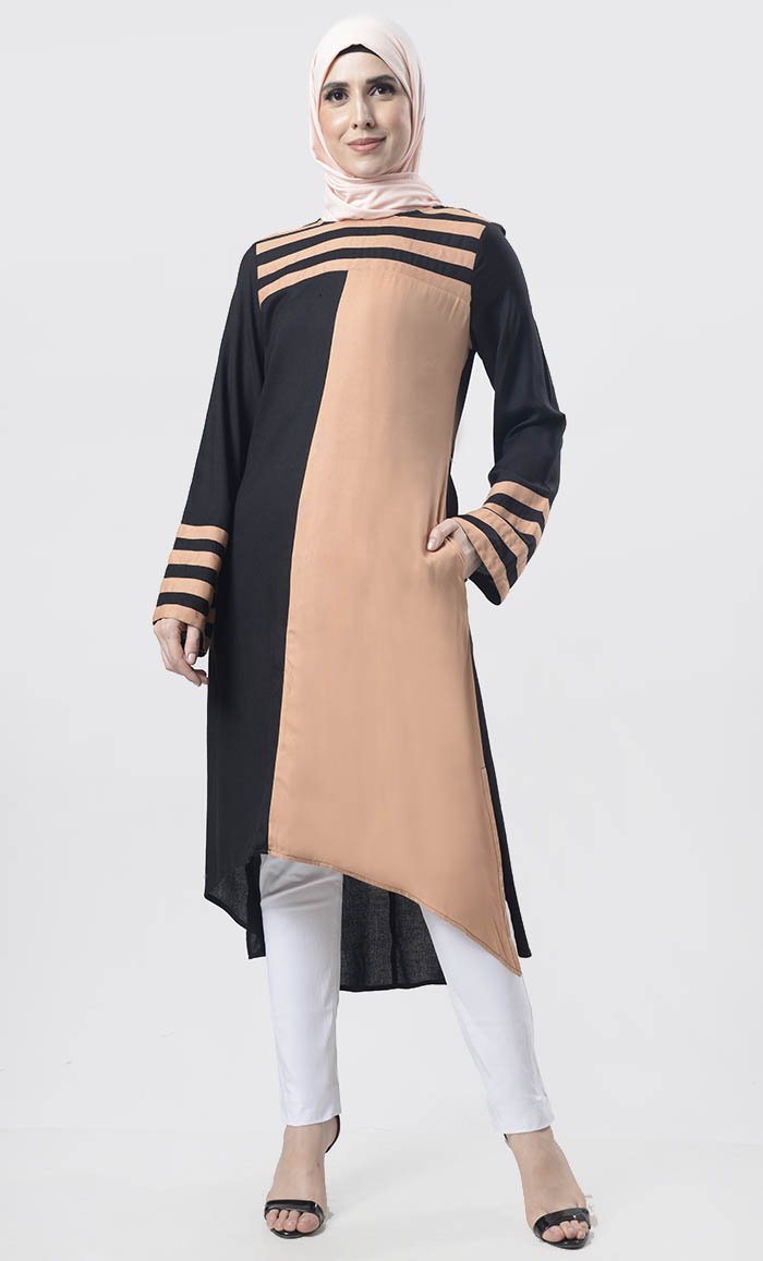 Black Striped Detailing Multi-Panel Tunic