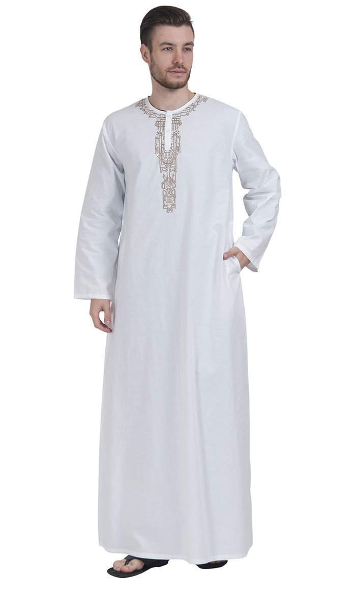 Morrocan Embroidered white Dishdasha