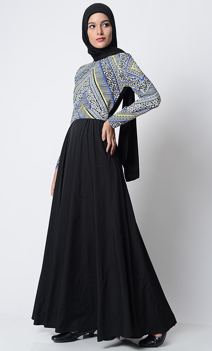 Trendy Printed Everyday Abaya-Blue