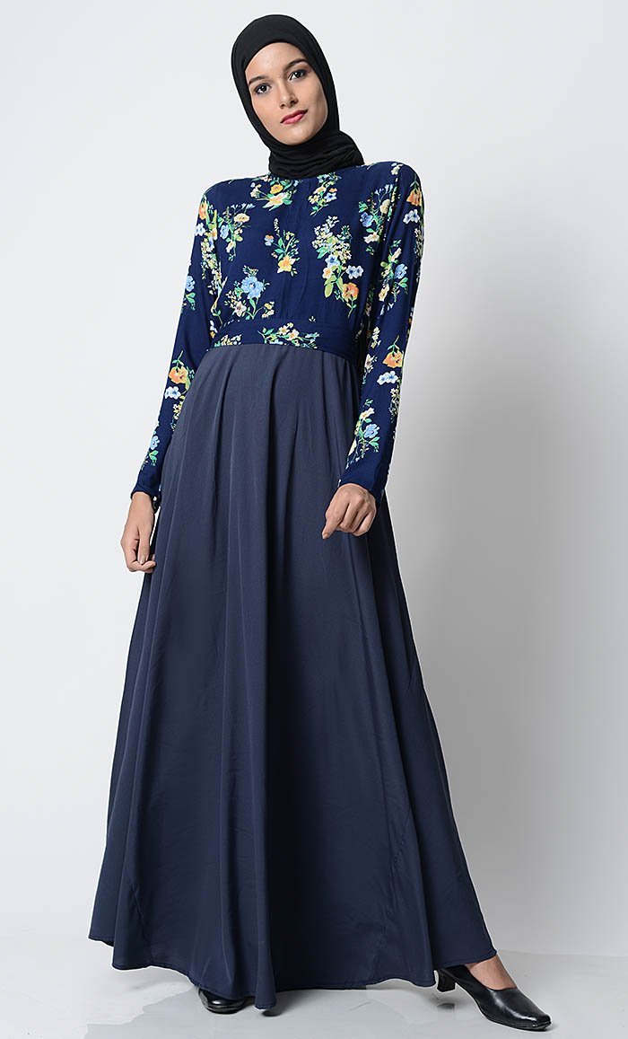 Trendy Printed Everyday Abaya-navy