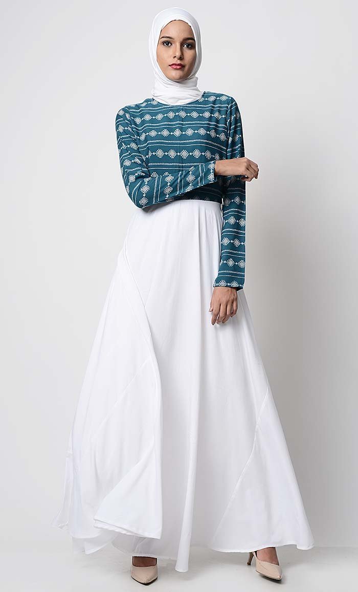 Minimalist Printed Everyday Abaya-White