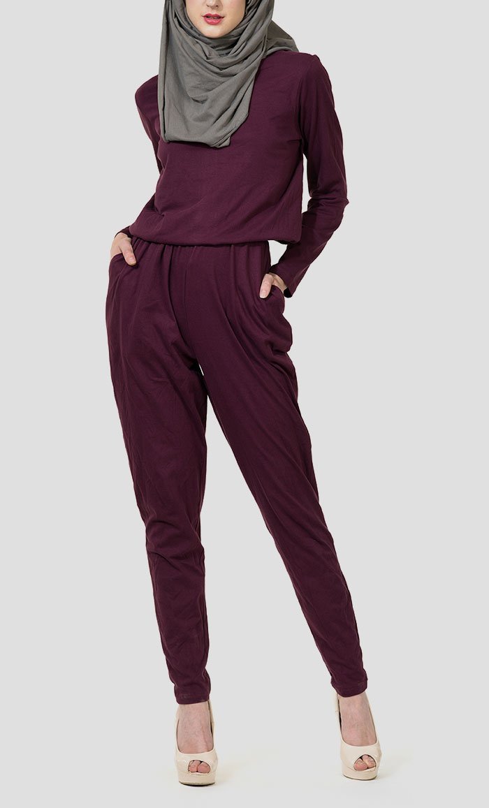 Cotton Jersey Romper - Maroon