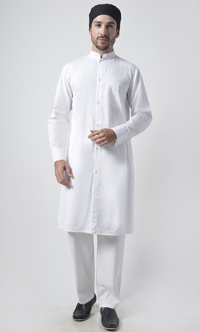 Mens Button Down Cotton Tunic Set