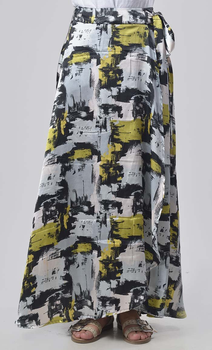 Fascinated Wrapped Printed Skirt With Pockets