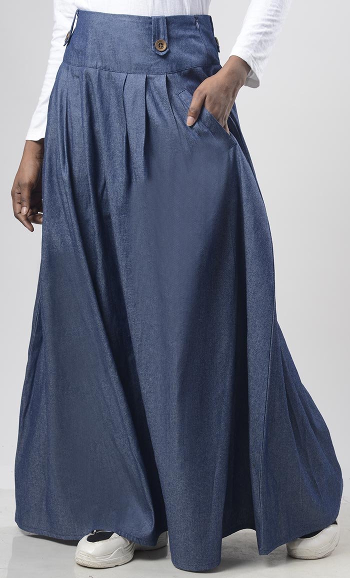 Denim Box Pleated Skirt