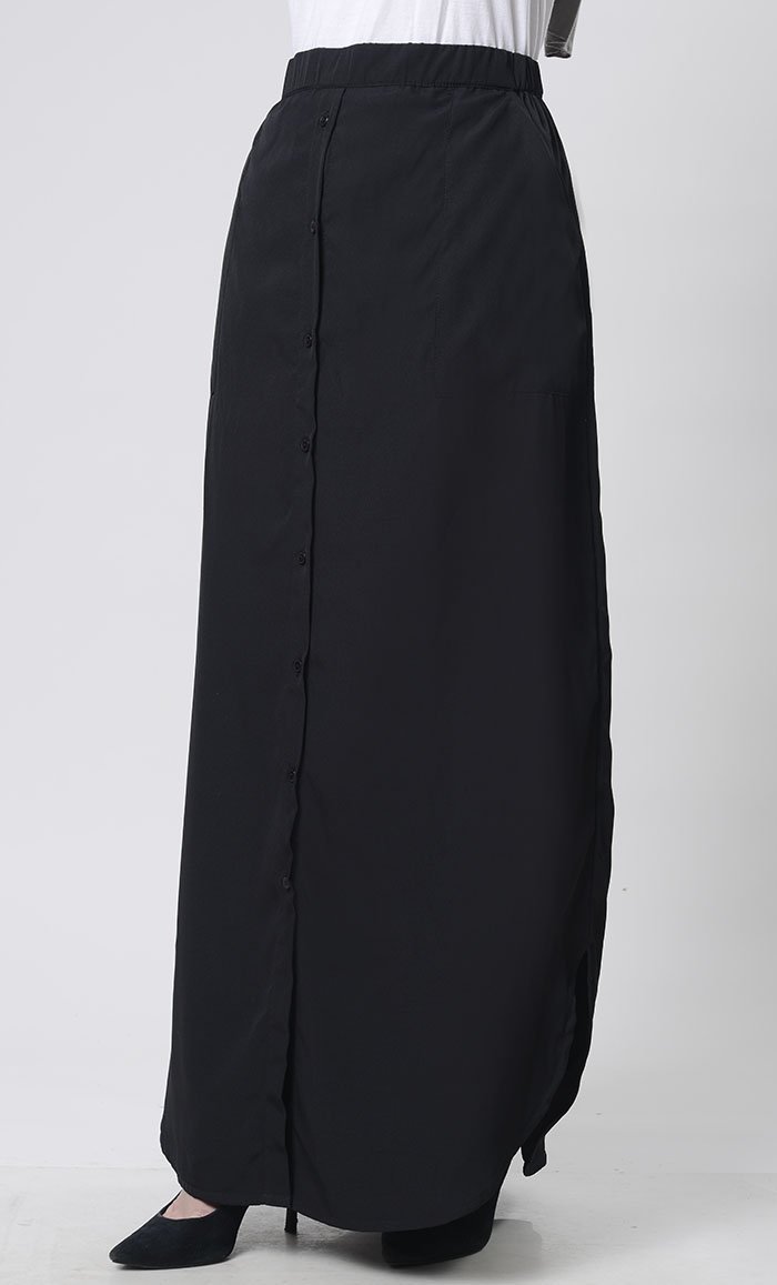 Front button elastic waist fit skirt