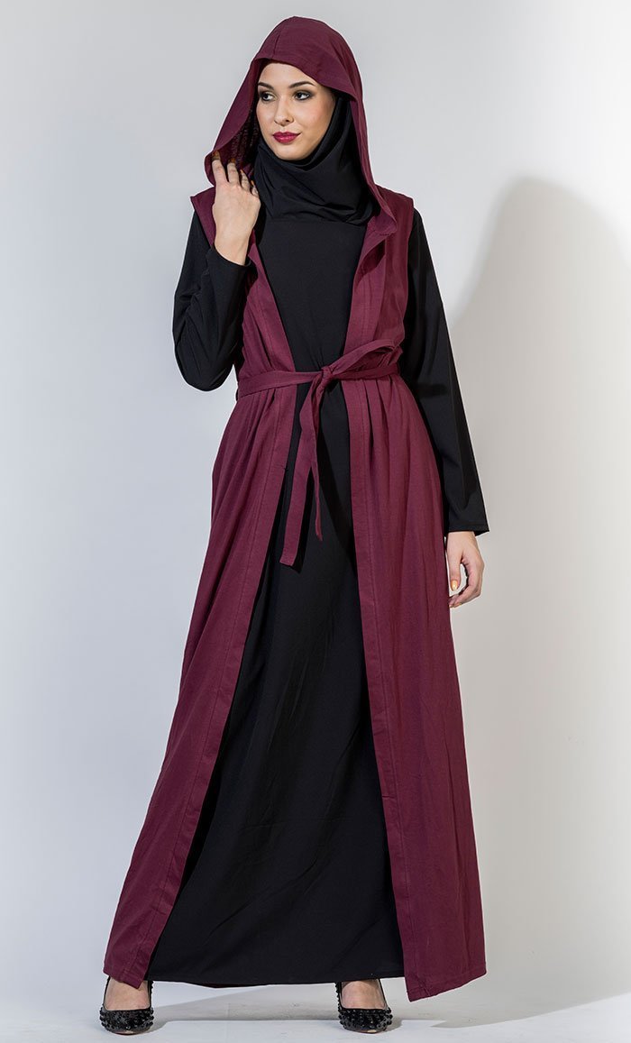 Long Hooded Vest (Maroon)- Final Sale