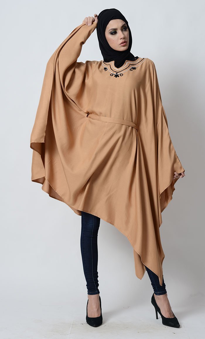 Floral Embroidered Kaftan Style Belted Tunic