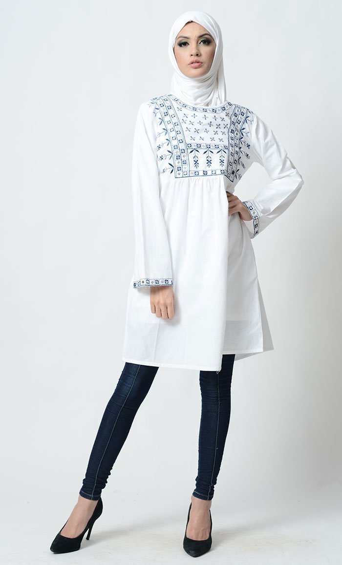 Floral Jaal Pattern Embroidered A Line Tunic