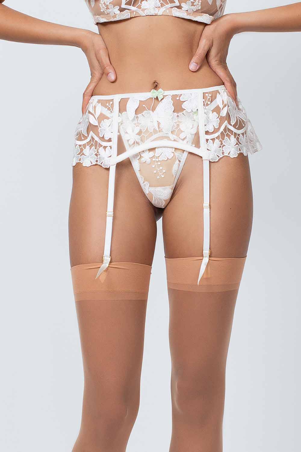 White Embroidered Suspender