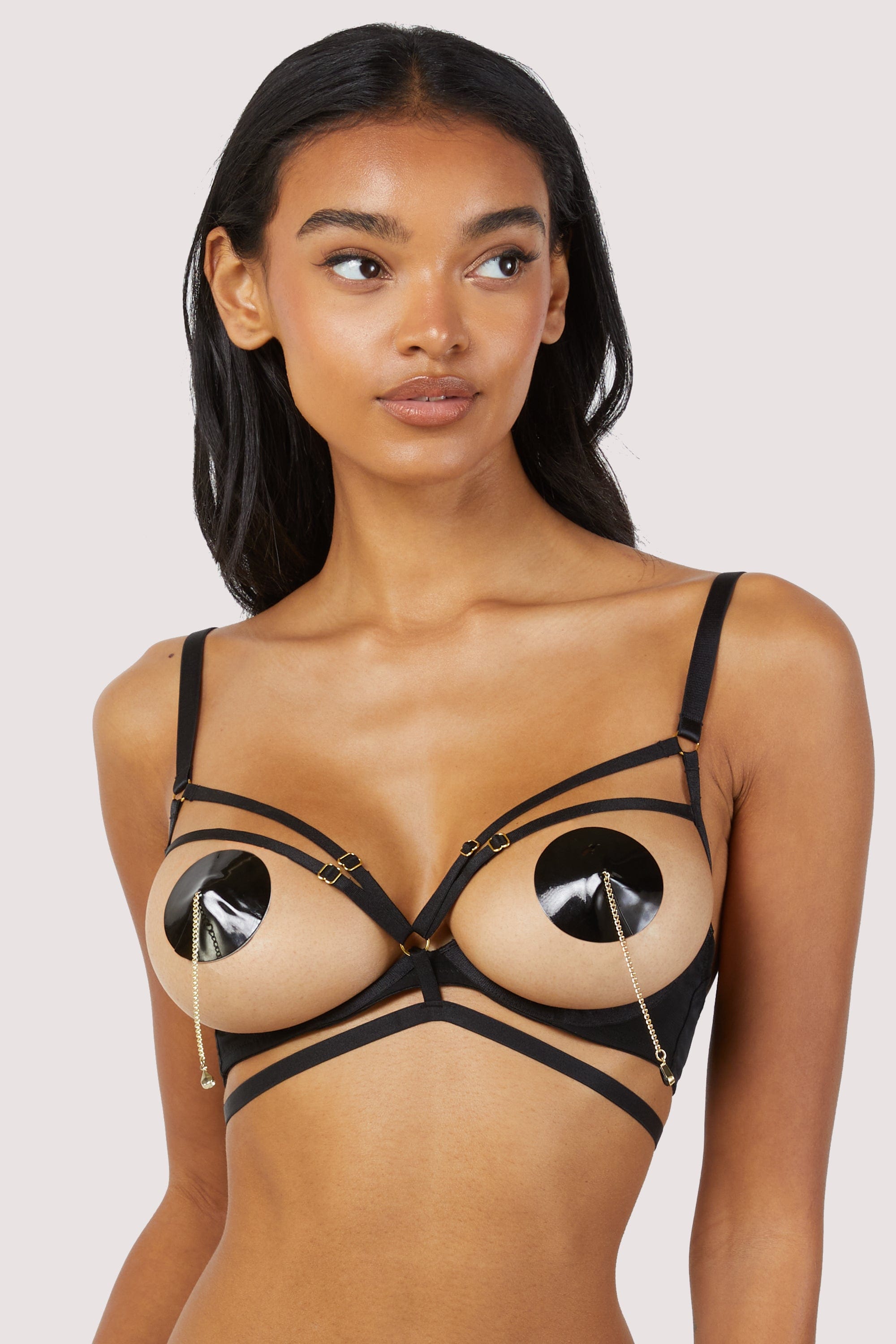 Sarah Black Open Cup Strappy Bra