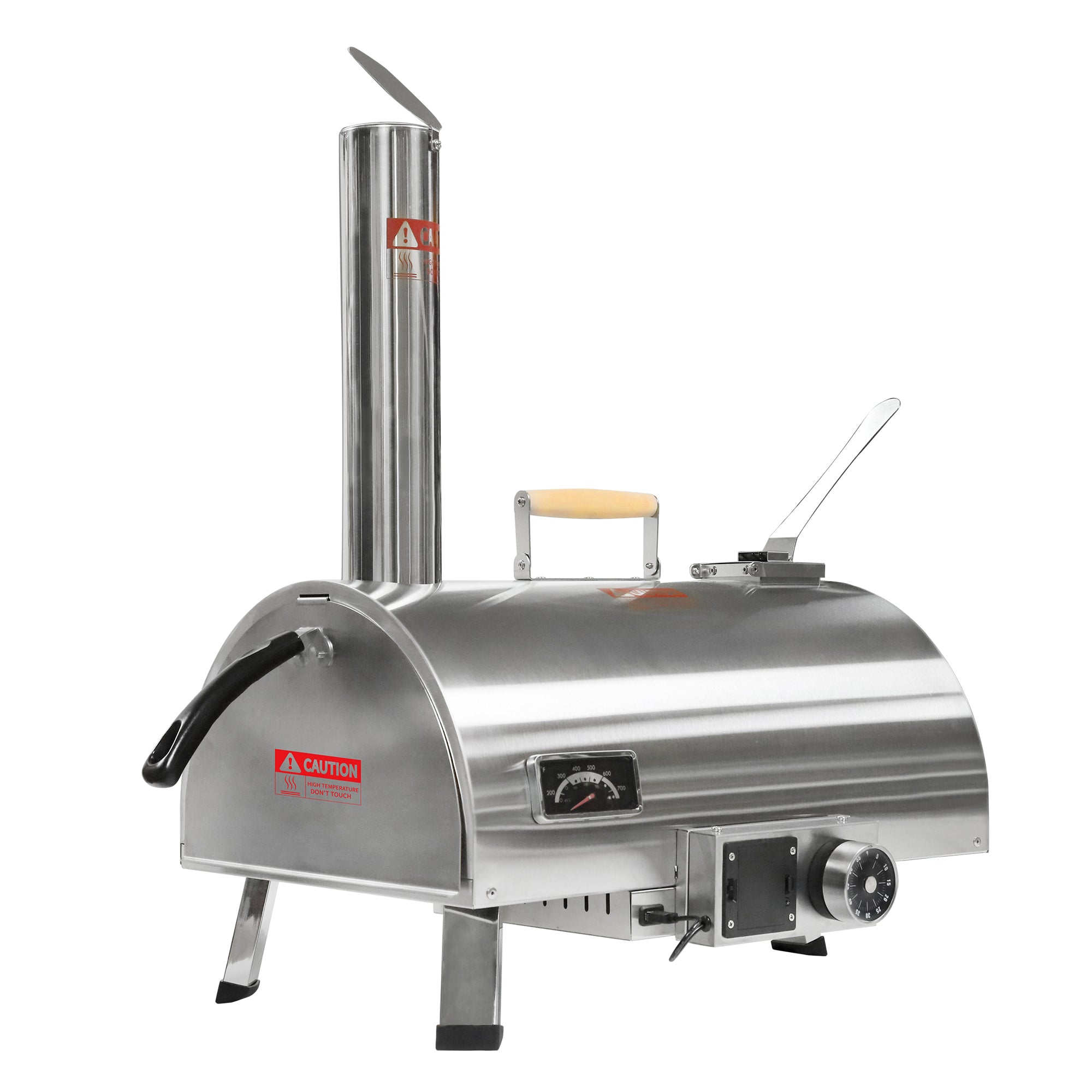 Pizza Oven Outdoor 12 Automatic Rotatable Pizza Ovens Portable Stainless Steel Wood Fired Pizza Oven Pizza Maker with Built-in Thermometer Pizza Cutter Carry Bag