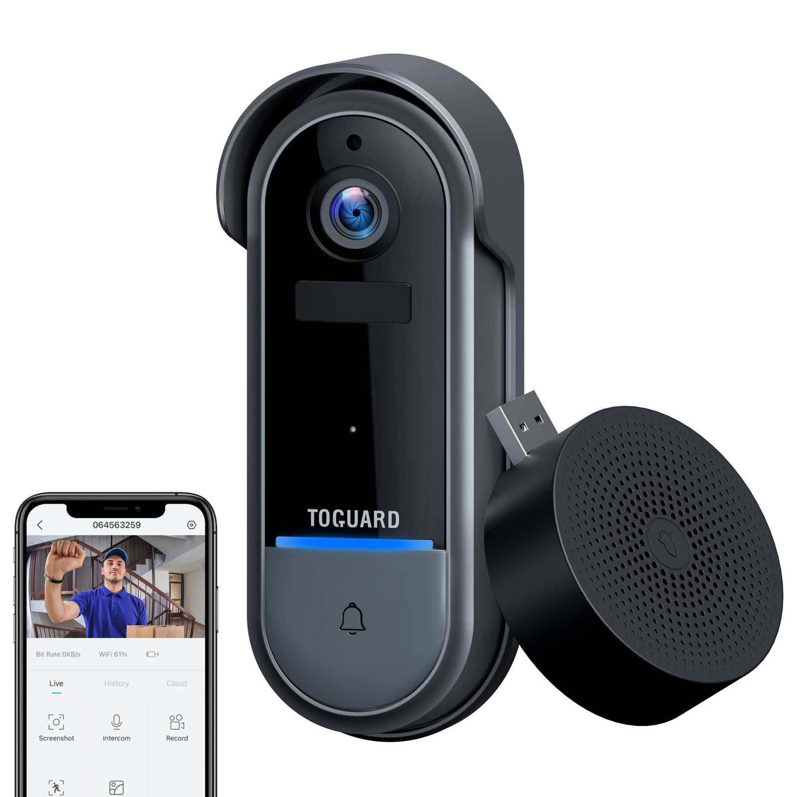 TOGUARD  DB30 Video Doorbell Camera1080p WiFi HD Home Security Front Smart Door Bell Camera