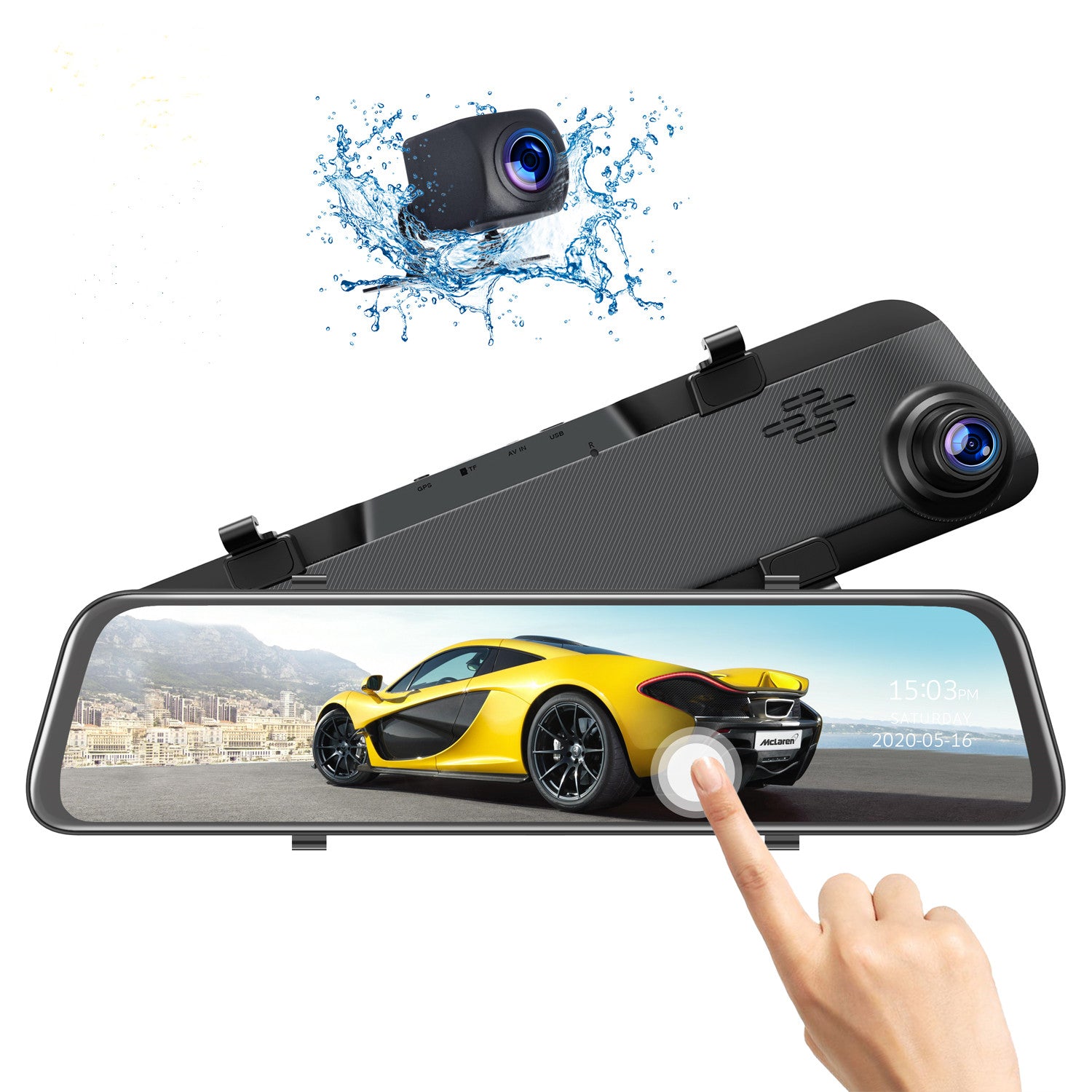 Toguard CE70 12"" 2.5K Mirror Dual Lens Dash Camera Touch Screen Front for Cars Backup Camera